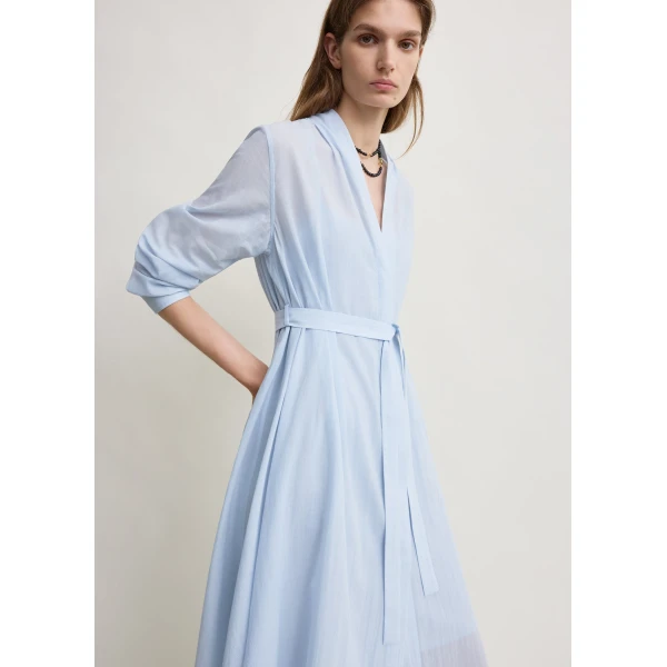 Totême Belted cotton voile dress in Sky - Dresses - Scandinavian Minimalist Luxury at Luxury Shoes 