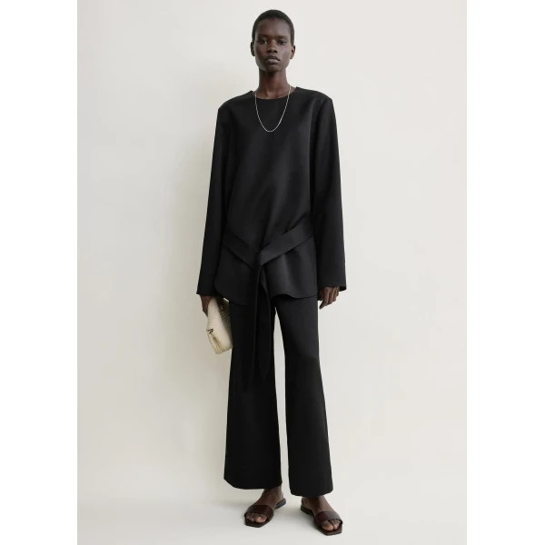 Totême Belted satin tunic in Black - Tops - Scandinavian Minimalist Luxury at Luxury Shoes 