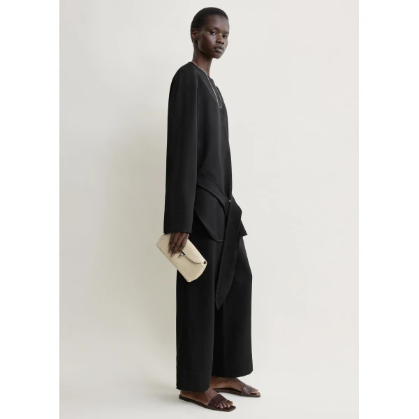 Totême Belted satin tunic in Black - Tops - Scandinavian Minimalist Luxury at Luxury Shoes 