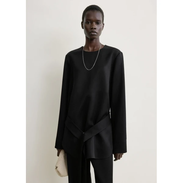 Totême Belted satin tunic in Black - Tops - Scandinavian Minimalist Luxury at Luxury Shoes 