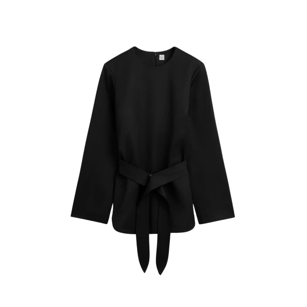 Totême Belted satin tunic in Black - Tops - Scandinavian Minimalist Luxury at Luxury Shoes 