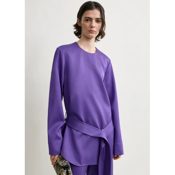 Totême Belted satin tunic in Violet - Tops - Scandinavian Minimalist Luxury at Luxury Shoes 