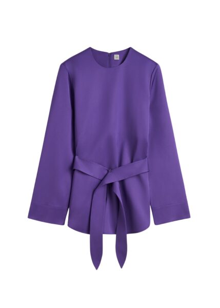 Totême Belted satin tunic in Violet - Tops - Scandinavian Minimalist Luxury at Luxury Shoes 