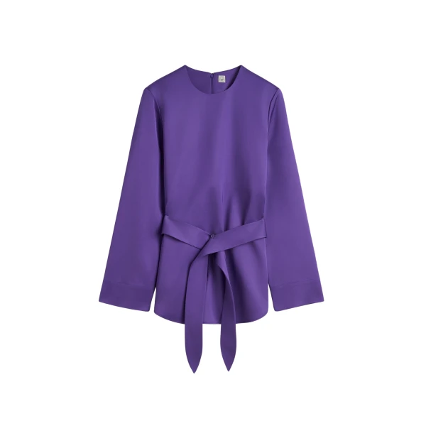 Totême Belted satin tunic in Violet - Tops - Scandinavian Minimalist Luxury at Luxury Shoes 