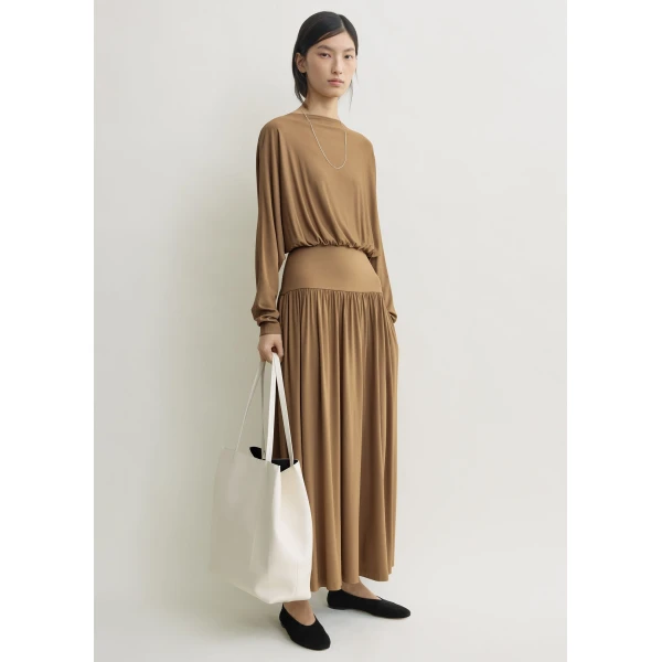 Totême Boatneck jersey dress in Nutmeg - Dresses - Scandinavian Minimalist Luxury at Luxury Shoes 