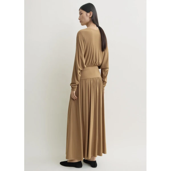 Totême Boatneck jersey dress in Nutmeg - Dresses - Scandinavian Minimalist Luxury at Luxury Shoes 