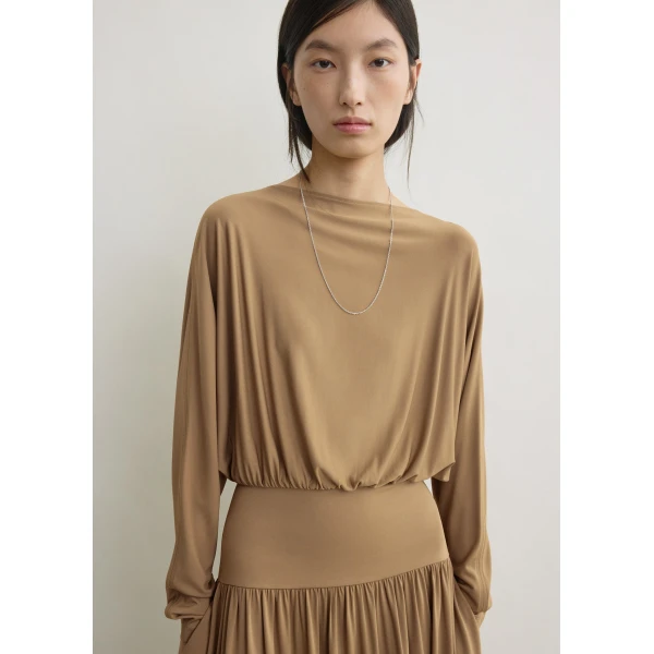 Totême Boatneck jersey dress in Nutmeg - Dresses - Scandinavian Minimalist Luxury at Luxury Shoes 