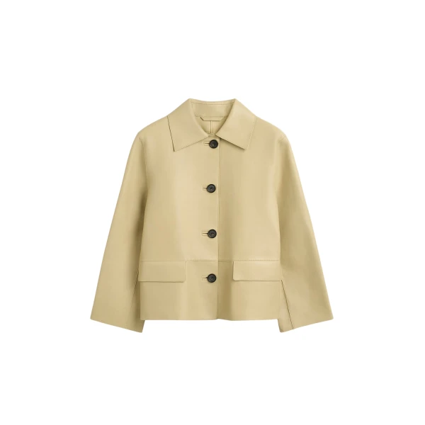 Totême Bonded leather jacket in Chai - Jackets - Scandinavian Minimalist Luxury at Luxury Shoes 