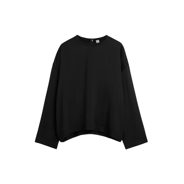 Totême Boxy satin top in Black - Tops - Scandinavian Minimalist Luxury at Luxury Shoes 