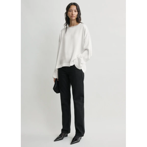 Totême Boxy satin top in White - Tops - Scandinavian Minimalist Luxury at Luxury Shoes 