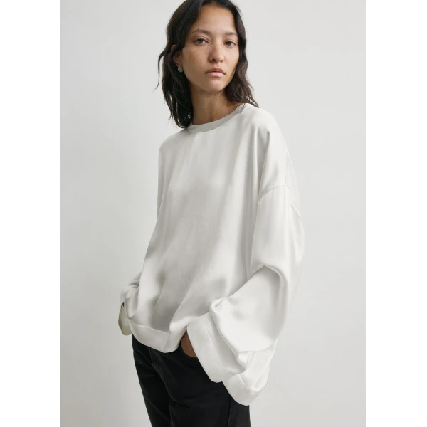 Totême Boxy satin top in White - Tops - Scandinavian Minimalist Luxury at Luxury Shoes 