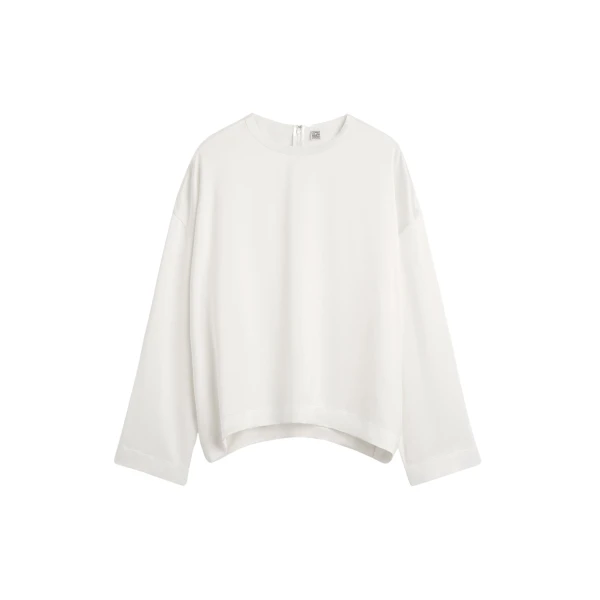 Totême Boxy satin top in White - Tops - Scandinavian Minimalist Luxury at Luxury Shoes 