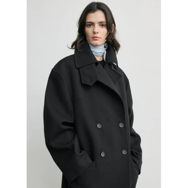 Totême Broad peacoat in Black - Jackets - Scandinavian Minimalist Luxury at Luxury Shoes 