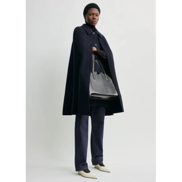 Totême Cape coat in Navy - Jackets - Scandinavian Minimalist Luxury at Luxury Shoes 