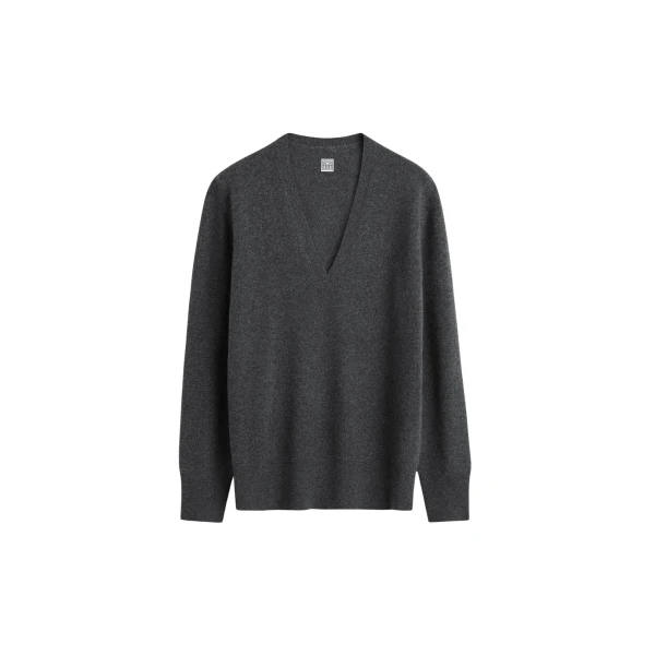 Totême Cashmere v-neck knit charcoal in Charcoal melange - Knitwear - Scandinavian Minimalist Luxury at Luxury Shoes 