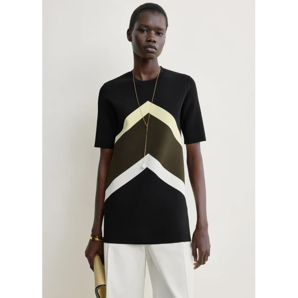 Totême Chevron stripe tee in Black / Green - Knitwear - Scandinavian Minimalist Luxury at Luxury Shoes 