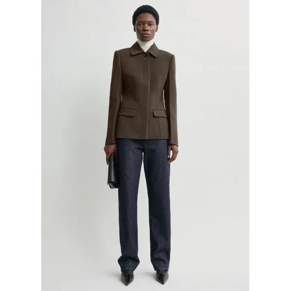 Totême Cinched pocket jacket in Bark - Jackets - Scandinavian Minimalist Luxury at Luxury Shoes 