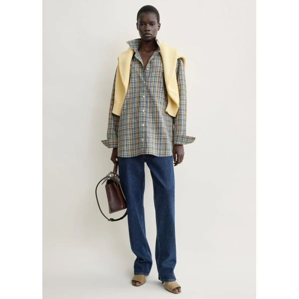 Totême Classic check shirt in Blue / Orange - Tops - Scandinavian Minimalist Luxury at Luxury Shoes 