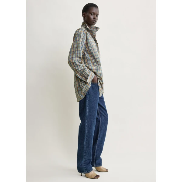 Totême Classic check shirt in Blue / Orange - Tops - Scandinavian Minimalist Luxury at Luxury Shoes 