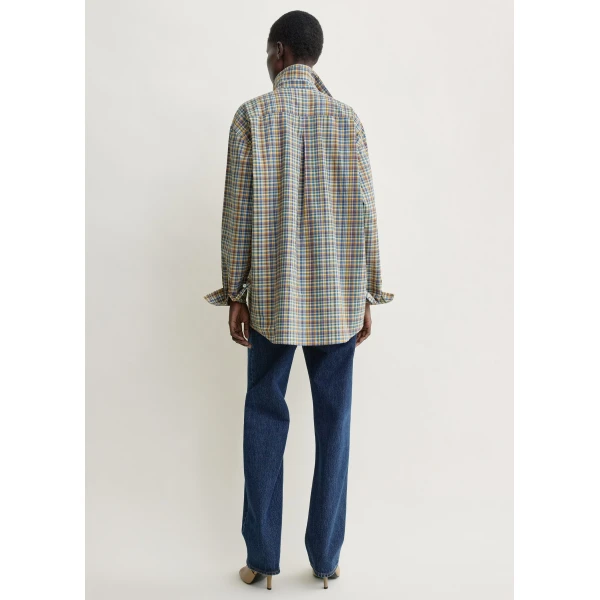 Totême Classic check shirt in Blue / Orange - Tops - Scandinavian Minimalist Luxury at Luxury Shoes 