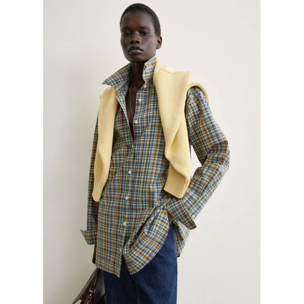 Totême Classic check shirt in Blue / Orange - Tops - Scandinavian Minimalist Luxury at Luxury Shoes 