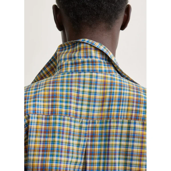 Totême Classic check shirt in Blue / Orange - Tops - Scandinavian Minimalist Luxury at Luxury Shoes 