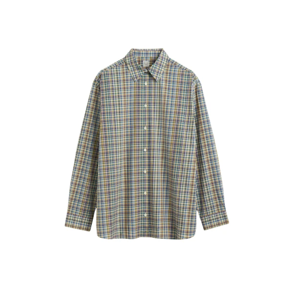 Totême Classic check shirt in Blue / Orange - Tops - Scandinavian Minimalist Luxury at Luxury Shoes 