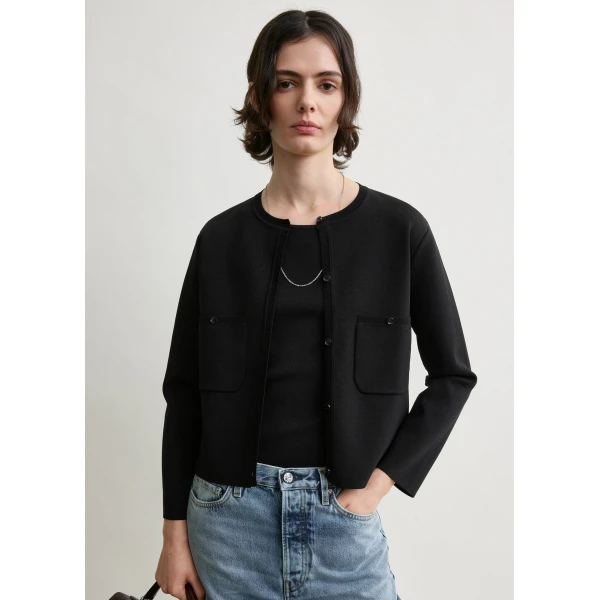 Totême Classic compact knit cardigan in Black - Knitwear - Scandinavian Minimalist Luxury at Luxury Shoes 