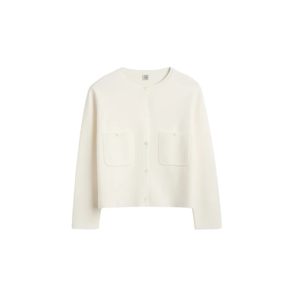 Totême Classic compact knit cardigan in White - Knitwear - Scandinavian Minimalist Luxury at Luxury Shoes 