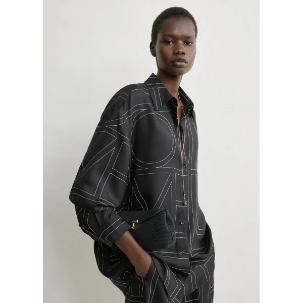 Totême Classic embroidered shirt in Black - Tops - Scandinavian Minimalist Luxury at Luxury Shoes 