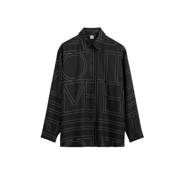 Totême Classic embroidered shirt in Black - Tops - Scandinavian Minimalist Luxury at Luxury Shoes 