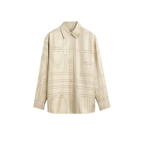 Totême Classic embroidered shirt in Ivory - Tops - Scandinavian Minimalist Luxury at Luxury Shoes 