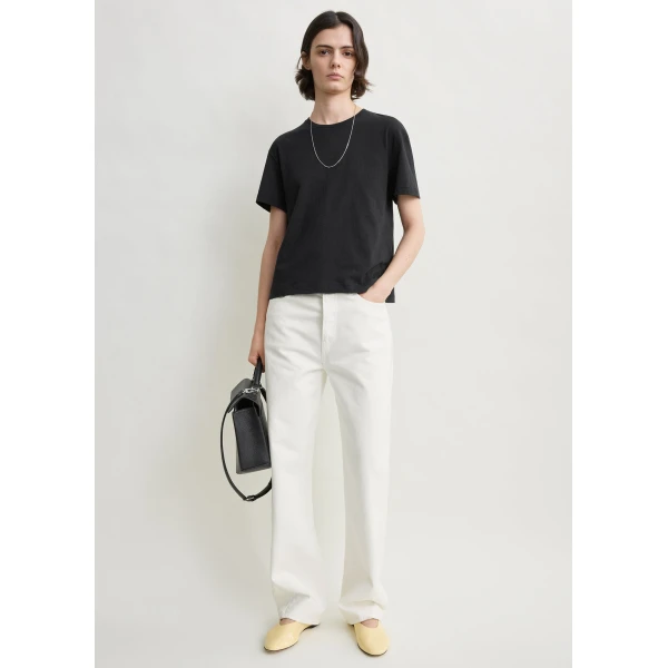 Totême Classic embroidered tee in Black - Tops - Scandinavian Minimalist Luxury at Luxury Shoes 