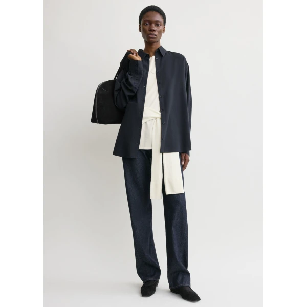 Totême Classic fluid shirt in Navy - Tops - Scandinavian Minimalist Luxury at Luxury Shoes 