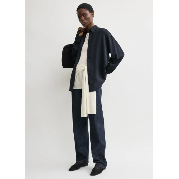 Totême Classic fluid shirt in Navy - Tops - Scandinavian Minimalist Luxury at Luxury Shoes 