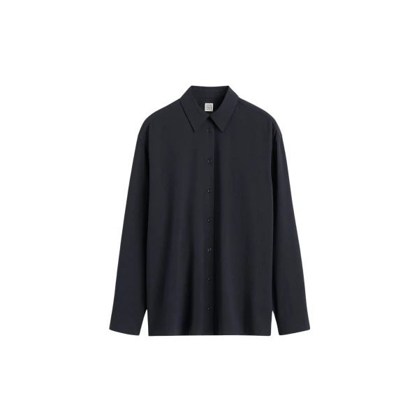 Totême Classic fluid shirt in Navy - Tops - Scandinavian Minimalist Luxury at Luxury Shoes 