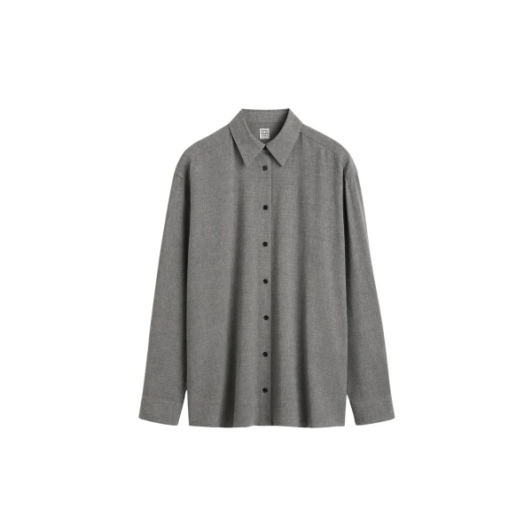 Totême Classic fluid shirt mid grey in Mid grey melange - Tops - Scandinavian Minimalist Luxury at Luxury Shoes 