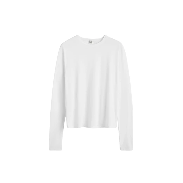 Totême Classic long-sleeve tee in White - Tops - Scandinavian Minimalist Luxury at Luxury Shoes 