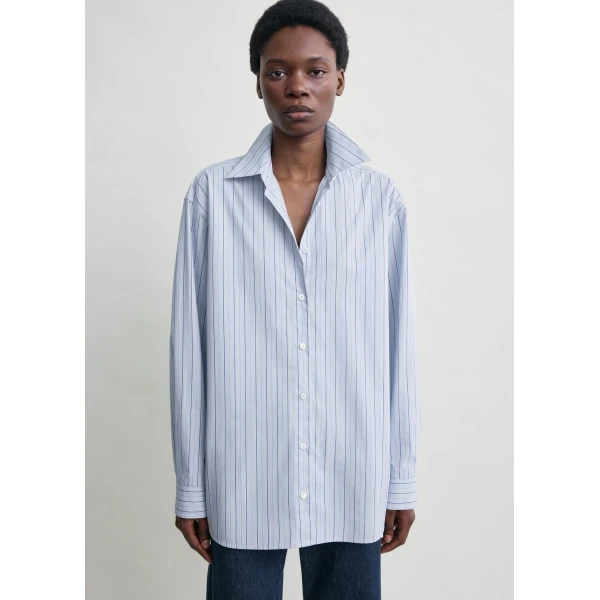 Totême Classic stripe shirt in Ice / Azure - Tops - Scandinavian Minimalist Luxury at Luxury Shoes 
