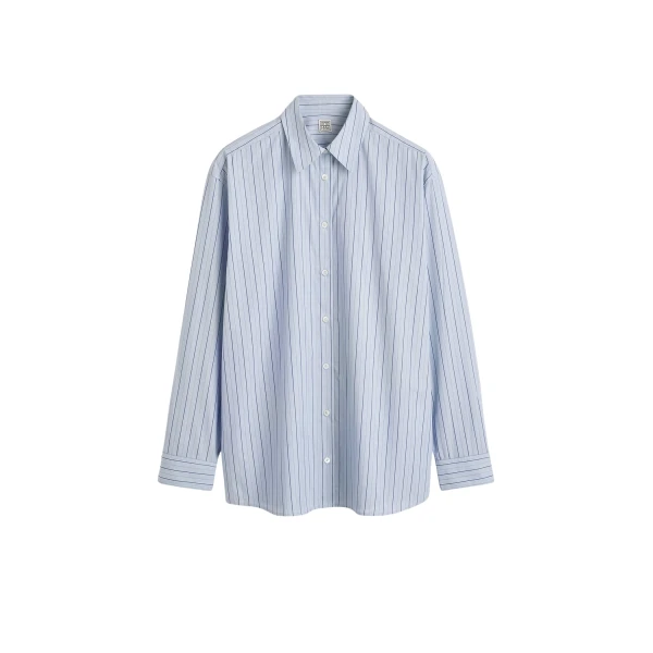 Totême Classic stripe shirt in Ice / Azure - Tops - Scandinavian Minimalist Luxury at Luxury Shoes 