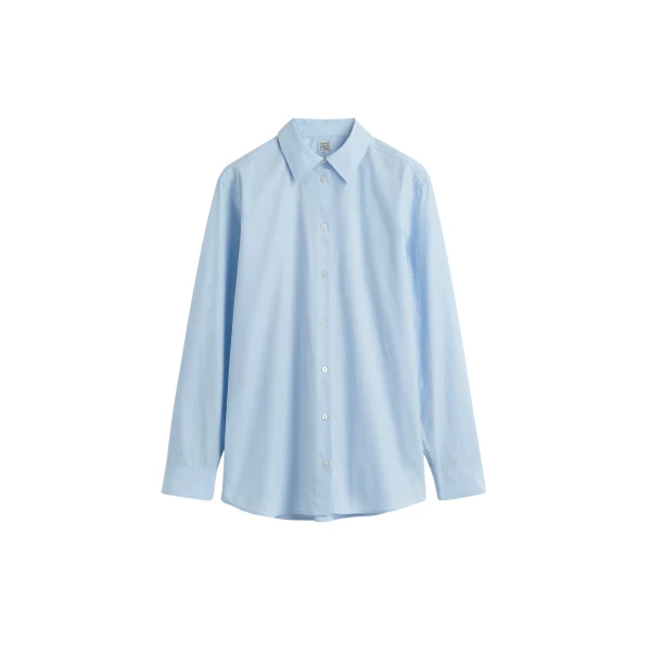 Totême Classic tumbled shirt in Sky - Tops - Scandinavian Minimalist Luxury at Luxury Shoes 