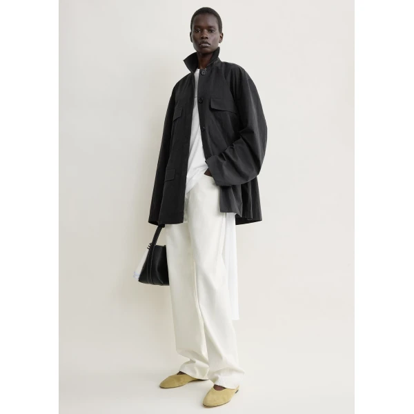 Totême Collared drawstring jacket in Black - Jackets - Scandinavian Minimalist Luxury at Luxury Shoes 