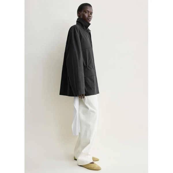 Totême Collared drawstring jacket in Black - Jackets - Scandinavian Minimalist Luxury at Luxury Shoes 