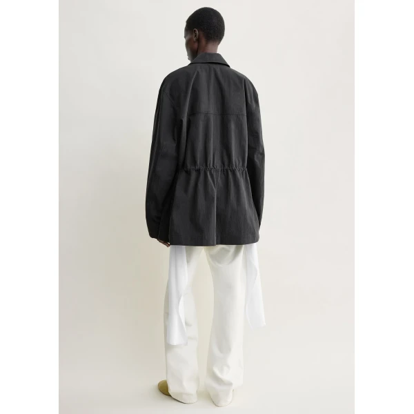Totême Collared drawstring jacket in Black - Jackets - Scandinavian Minimalist Luxury at Luxury Shoes 