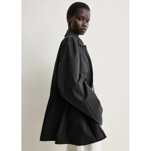Totême Collared drawstring jacket in Black - Jackets - Scandinavian Minimalist Luxury at Luxury Shoes 