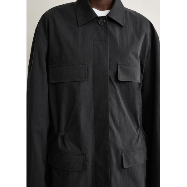 Totême Collared drawstring jacket in Black - Jackets - Scandinavian Minimalist Luxury at Luxury Shoes 