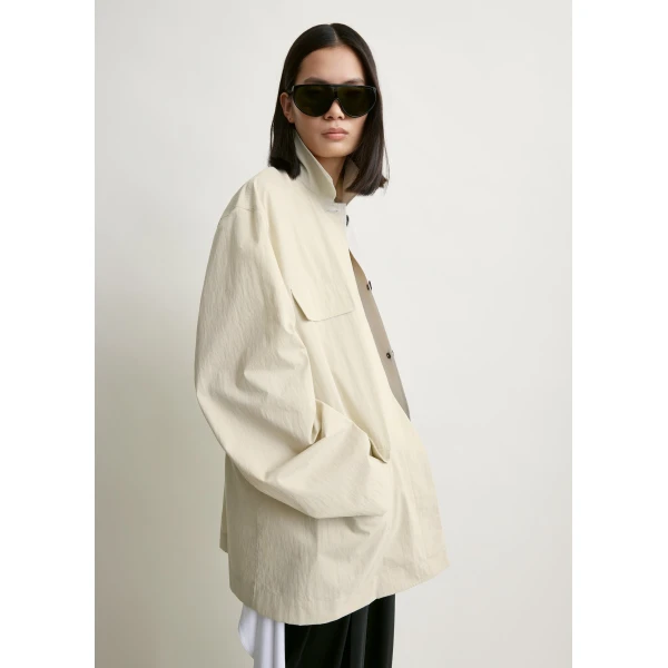 Totême Collared drawstring jacket in Oyster - Jackets - Scandinavian Minimalist Luxury at Luxury Shoes 
