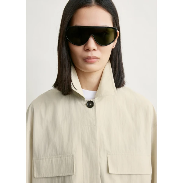 Totême Collared drawstring jacket in Oyster - Jackets - Scandinavian Minimalist Luxury at Luxury Shoes 