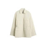 Totême Collared drawstring jacket in Oyster - Jackets - Scandinavian Minimalist Luxury at Luxury Shoes 