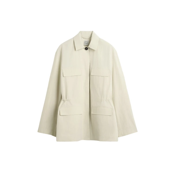 Totême Collared drawstring jacket in Oyster - Jackets - Scandinavian Minimalist Luxury at Luxury Shoes 